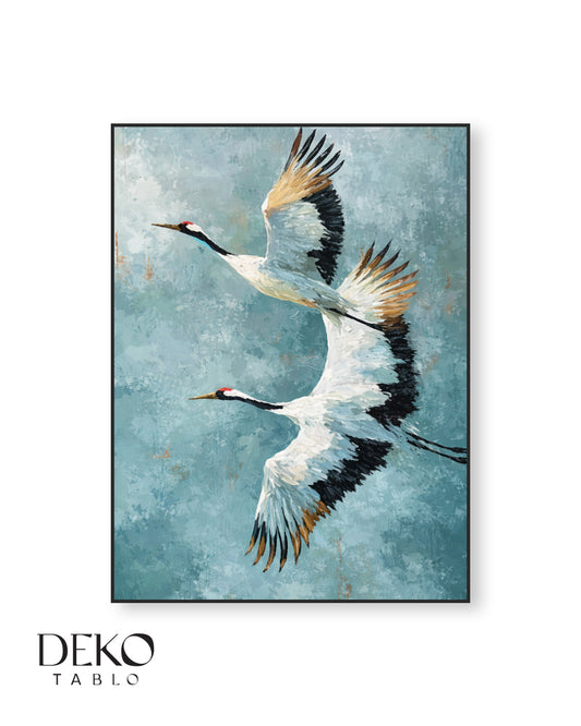 "Mavi Gökyüzü" Mavi Altın Siyah Beyaz Detaylı Yağlı Boya Tablo