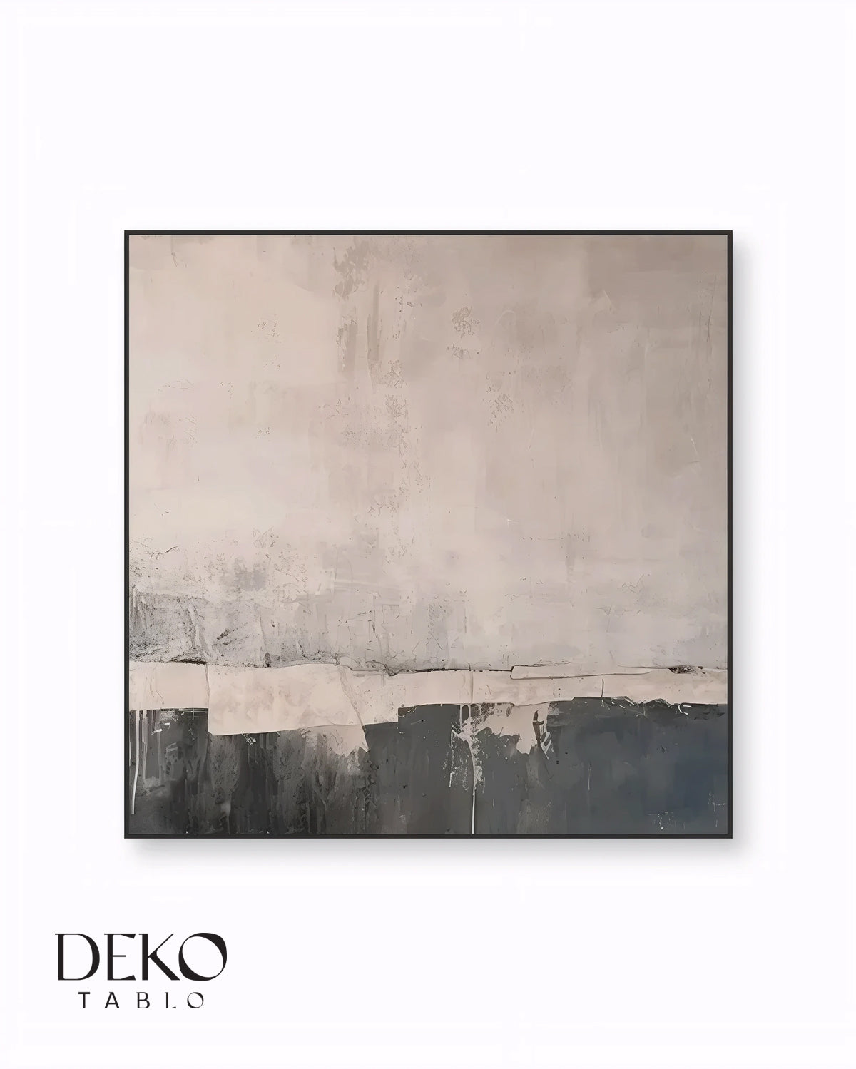"Nefes" Antrasit ve Bej Detaylı Soyut Yağlı Boya Tablo