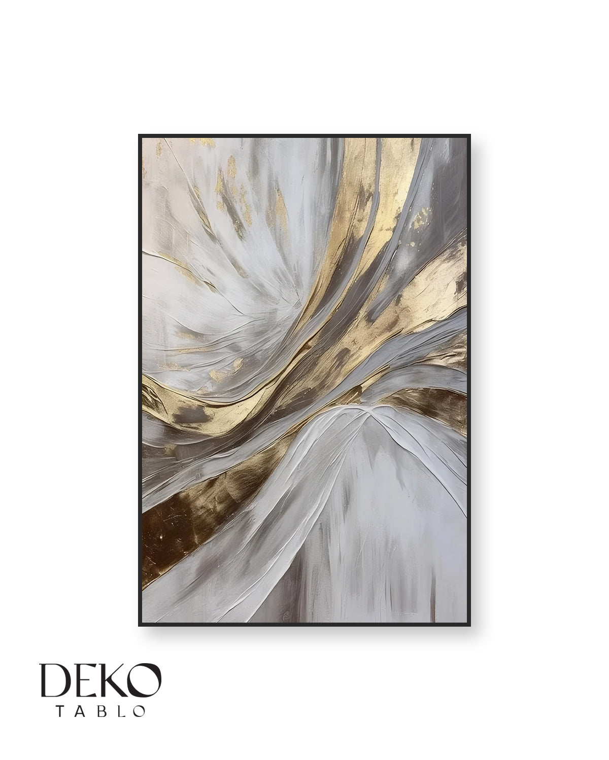 "Yön" Beyaz Gri ve Gold Detaylı Soyut Yağlı Boya Tablo
