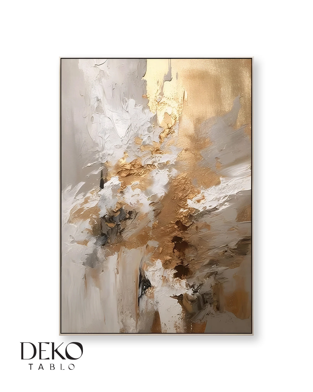 "Yoğun" Beyaz Gri ve Gold Detaylı Soyut Yağlı Boya Tablo