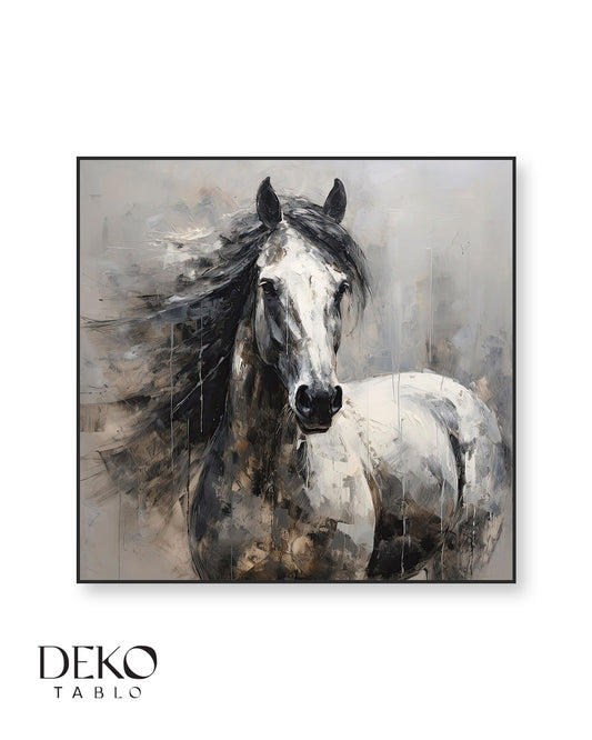 "Fırtına" Beyaz At Figürü Yağlı Boya Tablo