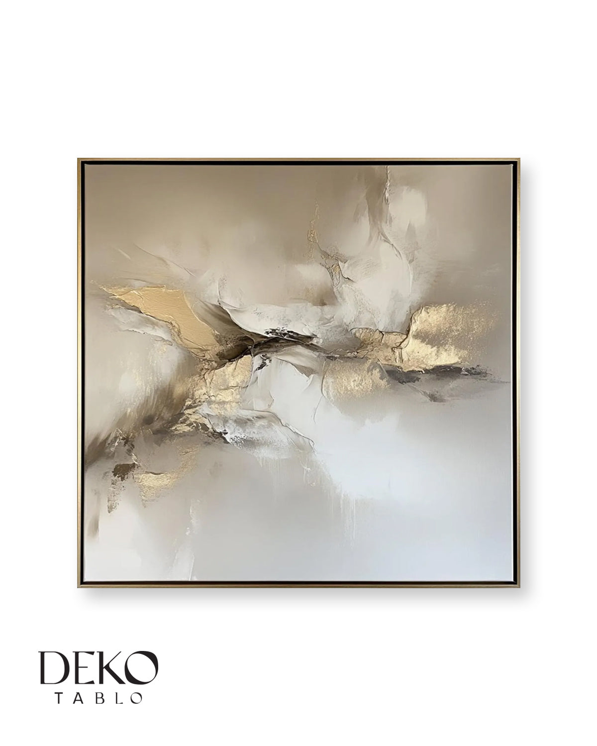 "Merkez" Bej Beyaz ve Gold Detaylı Soyut Yağlı Boya Tablo
