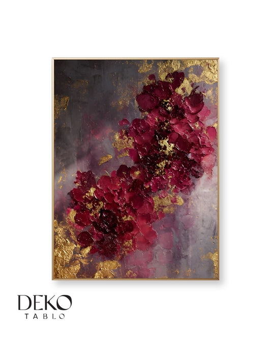 "Rose" Kırmızı Altın Pembe Detaylı Yağlı Boya Tablo