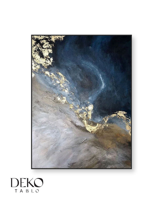 "Derin" Lacivert Bej Altın Tonlarında Detaylı Yağlı Boya Tablo