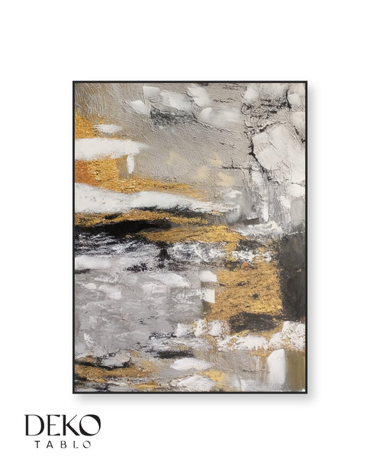 "İlk Adım" Altın Beyaz Gri Siyah Detaylı Yağlı Boya Tablo