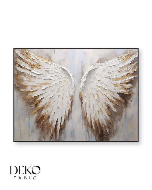 "Melek" Altın Beyaz Gri Detaylı Yağlı Boya Tablo