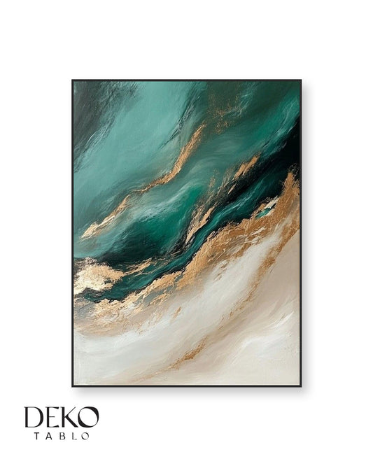 "Yeşil Yol" Altın Yeşil Tonlarında Detaylı Yağlı Boya Tablo