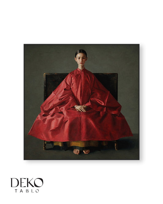 "Kırmızı Elbiseli Geyşa" Detaylı Yağlı Boya Tablo