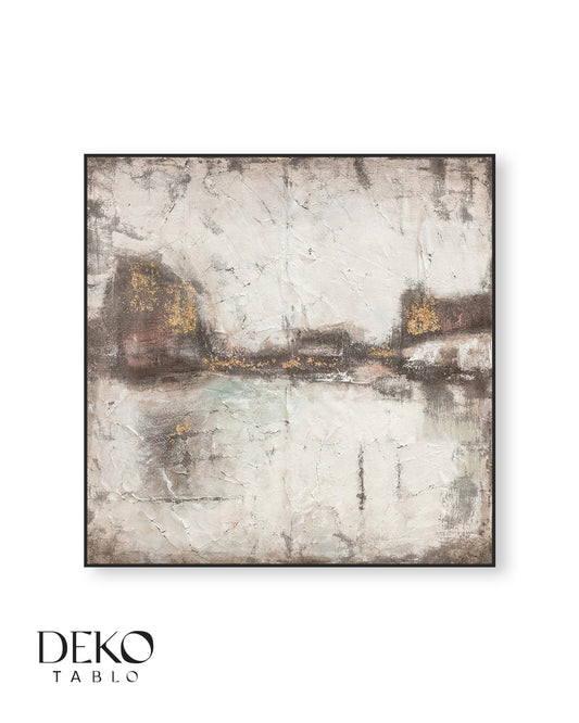 "Dingin" Beyaz Gri Altın Detaylı Yağlı Boya Tablo