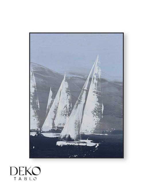 "Beyaz Yelkenler" Detaylı Yağlı Boya Tablo