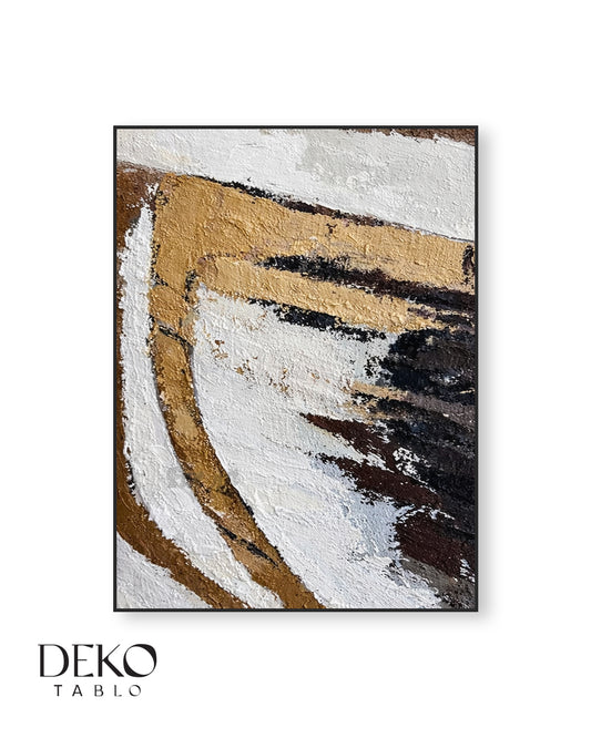 "Perspektif" Beyaz Gri Altın Siyah Detaylı Yağlı Boya Tablo