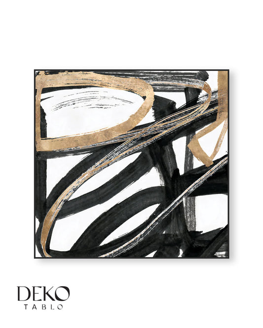 "Derinlik" Siyah Beyaz Altın Detaylı Yağlı Boya Tablo