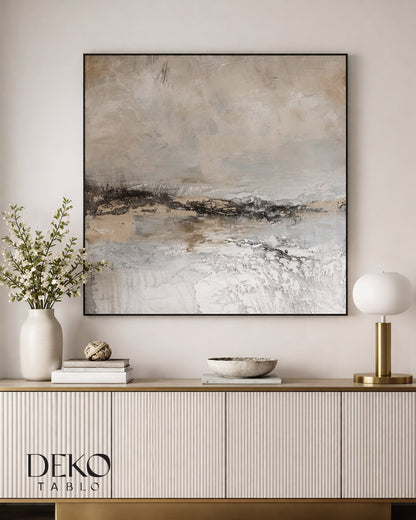 "Eylül" Bej ve Gold Detaylı Soyut Yağlı Boya Tablo