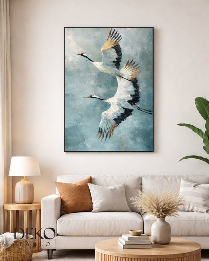 "Mavi Gökyüzü" Mavi Altın Siyah Beyaz Detaylı Yağlı Boya Tablo