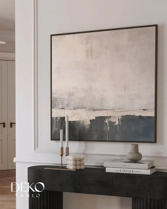 "Nefes" Antrasit ve Bej Detaylı Soyut Yağlı Boya Tablo