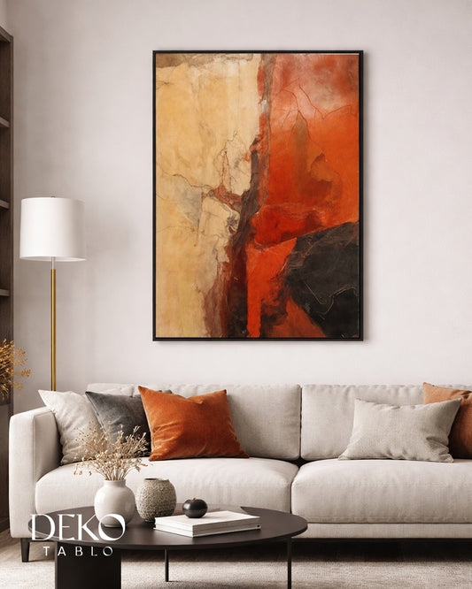 "Geçit" Turuncu Siyah ve Bej Soyut Yağlı Boya Tablo