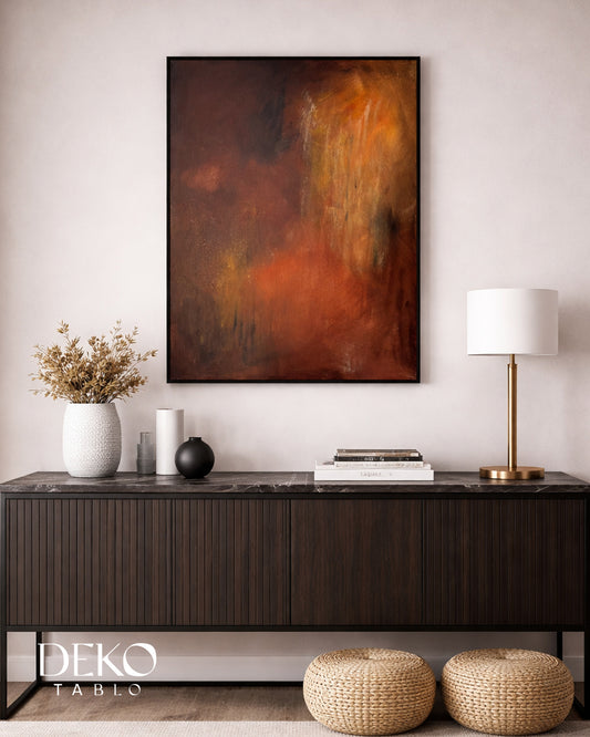 "İç Akış" Turuncu Kahve ve Bej Detaylı Soyut Yağlı Boya Tablo