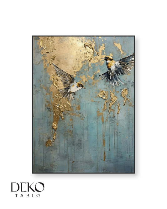 "Eşik" Mavi Kırlangıç Tasviri Yağlı Boya Tablo