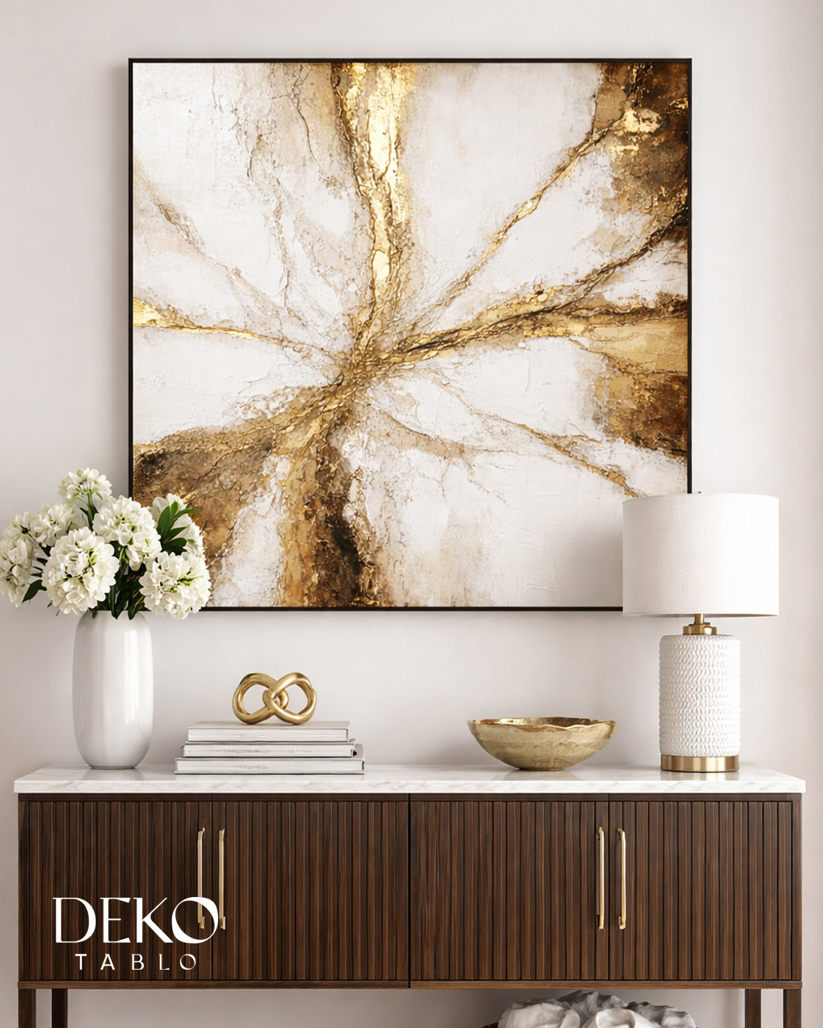 "Birlik" Beyaz Altın ve Kahve Detaylı Yağlı Boya Tablo