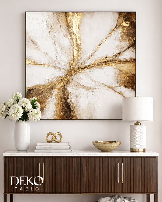 "Birlik" Beyaz Altın ve Kahve Detaylı Yağlı Boya Tablo