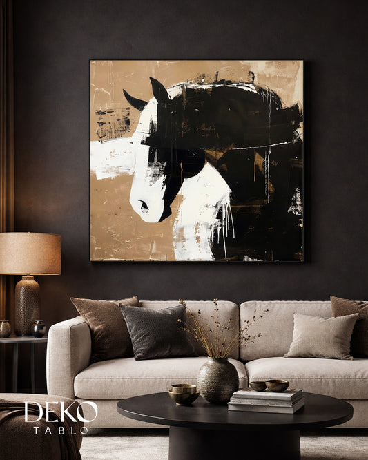 "Silüet" Bej Kahve Beyaz At Yağlı Boya Tablo