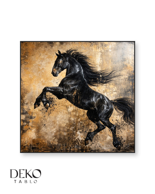 "Yankı" Şahlanan Siyah At Figürlü Yağlı Boya Tablo