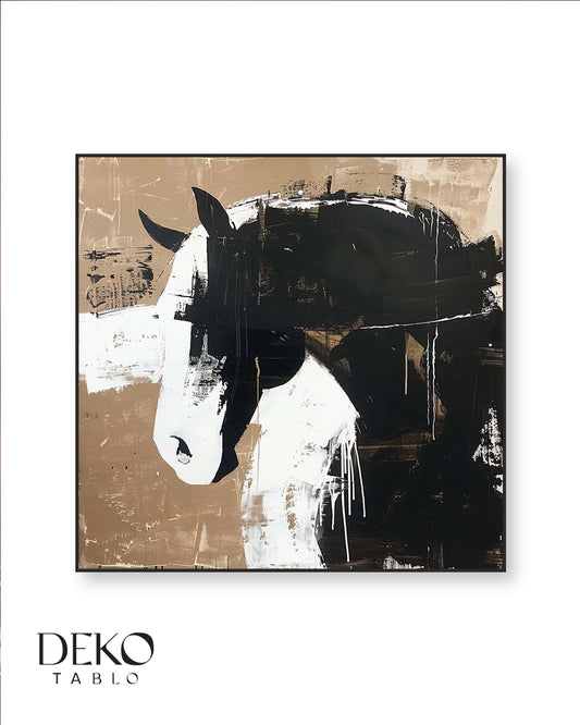 "Silüet" Bej Kahve Beyaz At Yağlı Boya Tablo