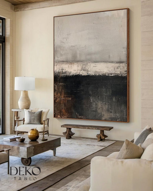 "Karşıtlık" Siyah Gri ve Beyaz Detaylı Soyut Yağlı Boya Tablo