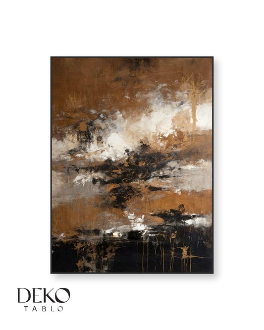 "Birikim" Kahve Bej ve Siyah Detaylı Soyut Yağlı Boya Tablo