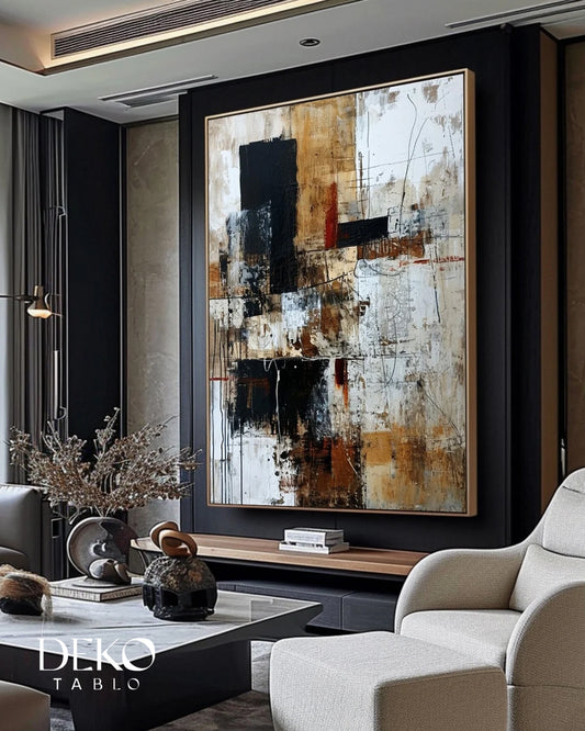 "Asi" Siyah Beyaz Bej Detaylı Yağlı Boya Tablo