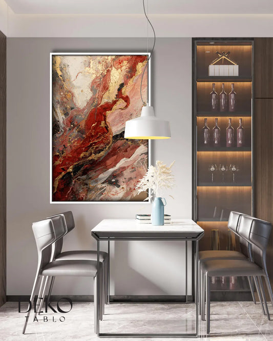 "His" Siyah Kırmızı Bej Detaylı Yağlı Boya Tablo