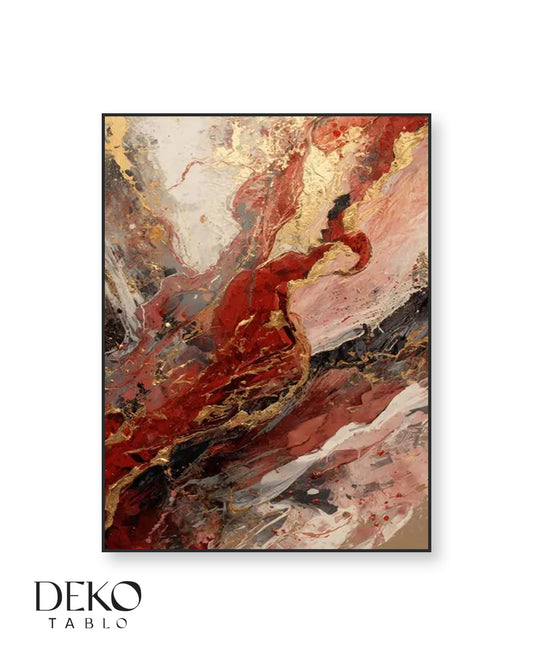 "His" Siyah Kırmızı Bej Detaylı Yağlı Boya Tablo