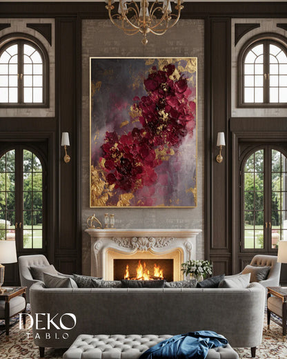 "Rose" Kırmızı Altın Pembe Detaylı Yağlı Boya Tablo