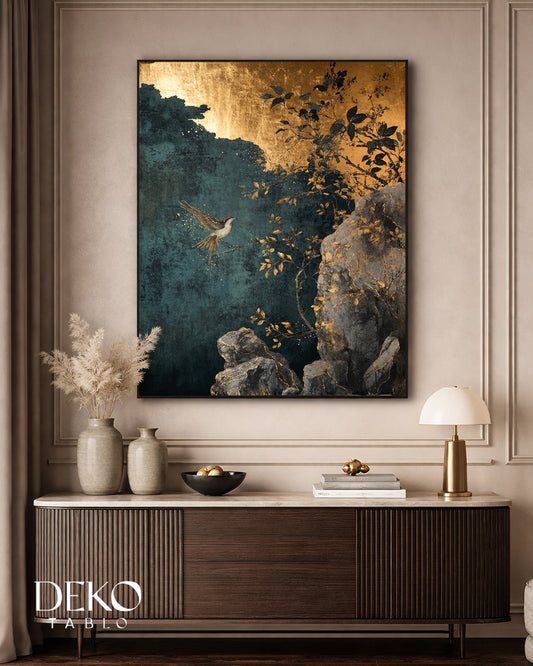 Turkuaz Altın Detaylı Manzara Yağlı Boya Tablo