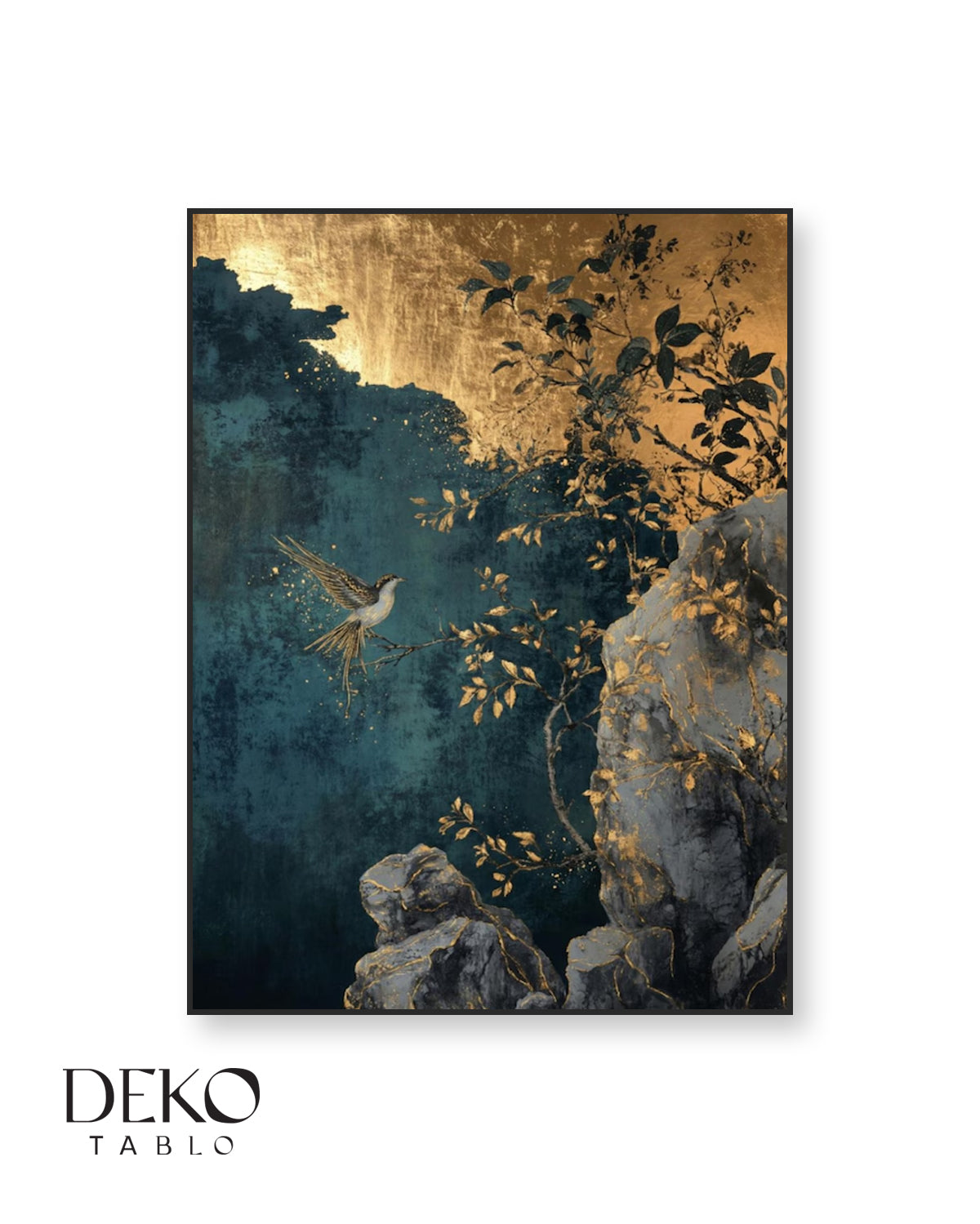 Turkuaz Altın Detaylı Manzara Yağlı Boya Tablo