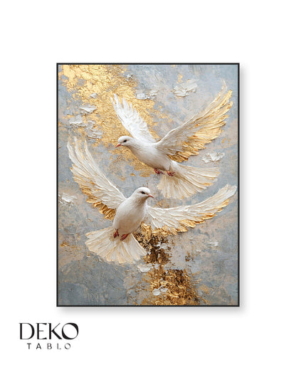 "Beyaz Güvercin" Altın Detaylı Yağlı Boya Tablo
