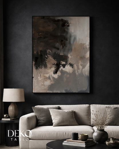 "Dark" Siyah Bej Tonlarında Detaylı Yağlı Boya Tablo