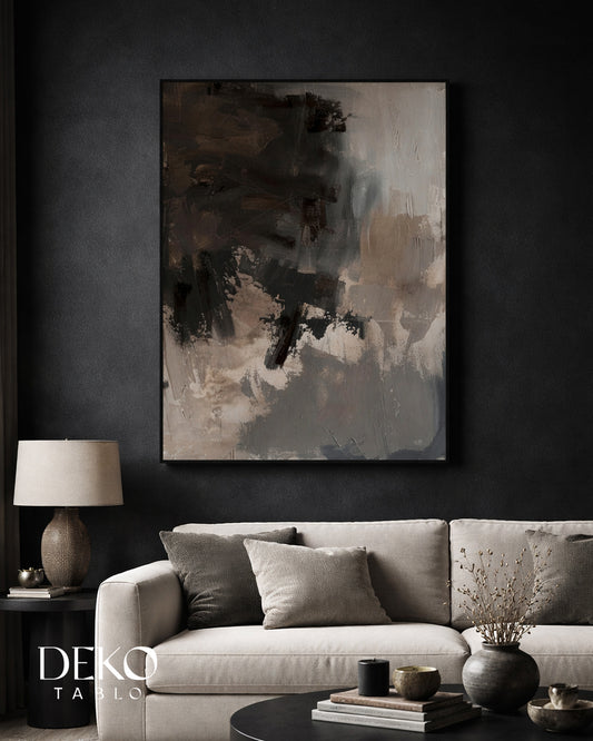 "Dark" Siyah Bej Tonlarında Detaylı Yağlı Boya Tablo