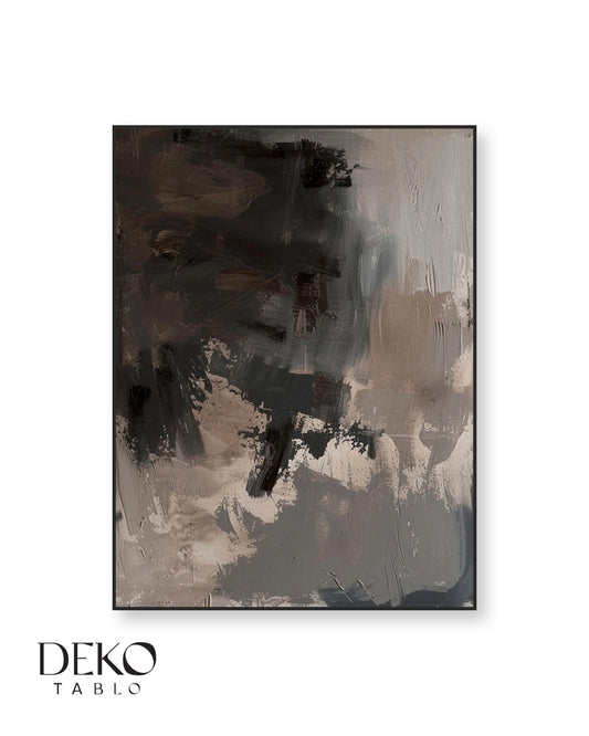 "Dark" Siyah Bej Tonlarında Detaylı Yağlı Boya Tablo