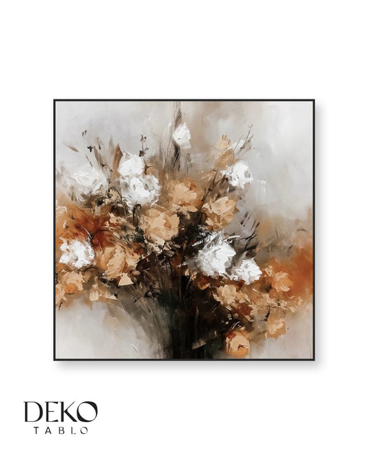 Soyut Çiçek Buketi Detaylı Yağlı Boya Tablo