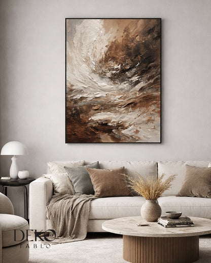 "Mistik" Kahve Bej Siyah Tonlarında Detaylı Yağlı Boya Tablo