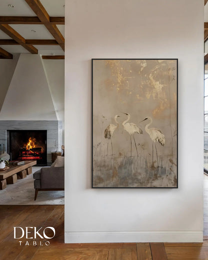 "Turna" Altın Bej Tonlarında Detaylı Yağlı Boya Tablo