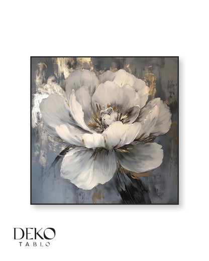 "Gece" Antrasit Beyaz Altın Tonlarında Detaylı Yağlı Boya Tablo