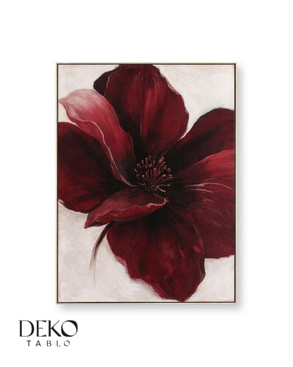 "Tutku" Kırmızı Bordo Beyaz Tonlarında Detaylı Yağlı Boya Tablo