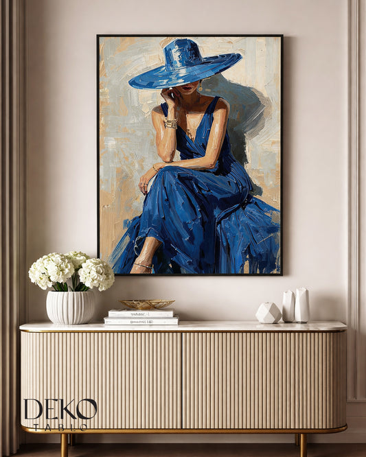 Mavi Elbiseli Kadın Detaylı Yağlı Boya Tablo