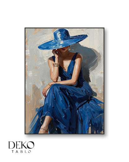 Mavi Elbiseli Kadın Detaylı Yağlı Boya Tablo