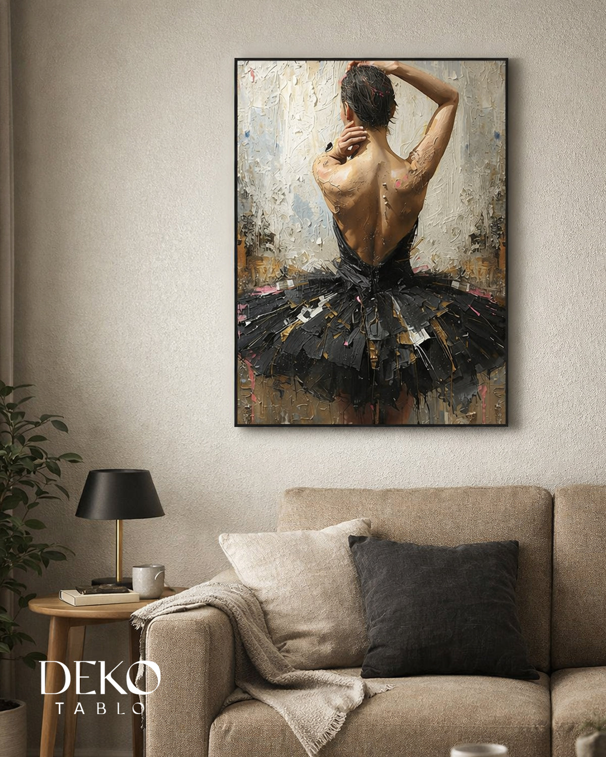 Siyah Balerin Detaylı Yağlı Boya Tablo