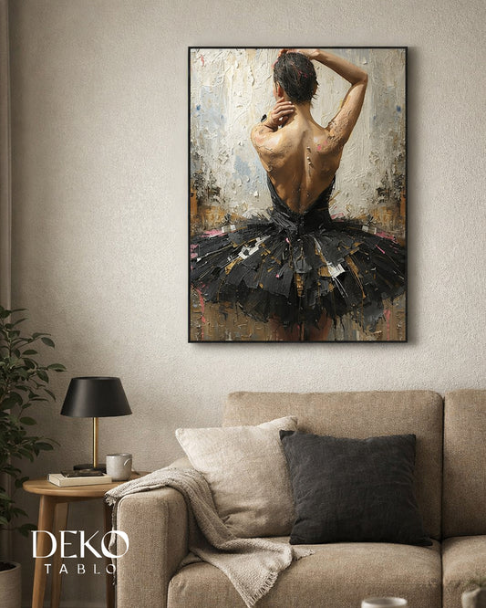 Siyah Balerin Detaylı Yağlı Boya Tablo