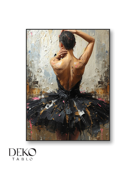 Siyah Balerin Detaylı Yağlı Boya Tablo