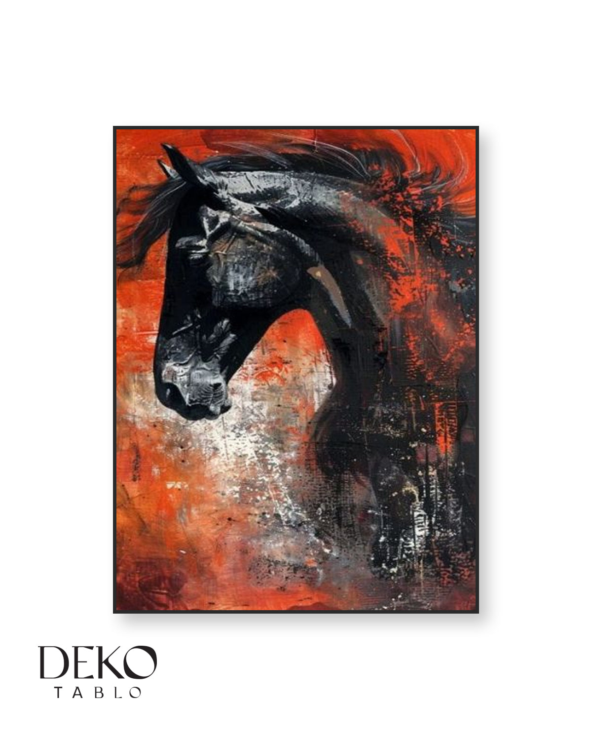 Siyah At Kiremit Siyah Tonlu Detaylı Yağlı Boya Tablo